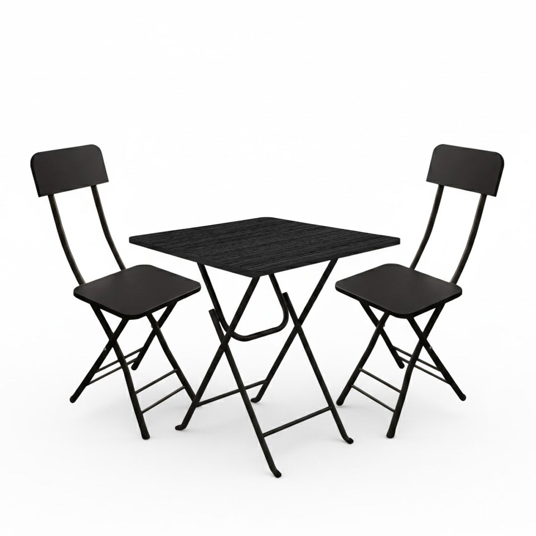 SOGA Home & Living Bundle – Black Folding Dining Table & 2 Foldable Chairs for Home Decor