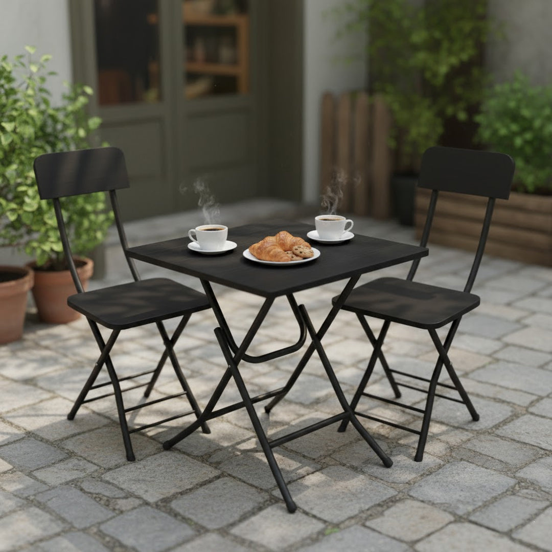 SOGA Home & Living Bundle – Black Folding Dining Table & 2 Foldable Chairs for Home Decor