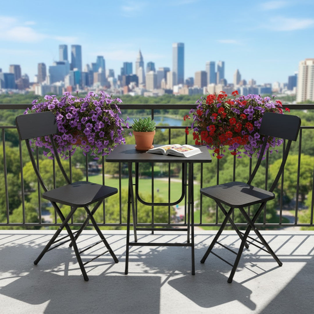 SOGA Home & Living Bundle – Black Folding Dining Table & 2 Foldable Chairs for Home Decor