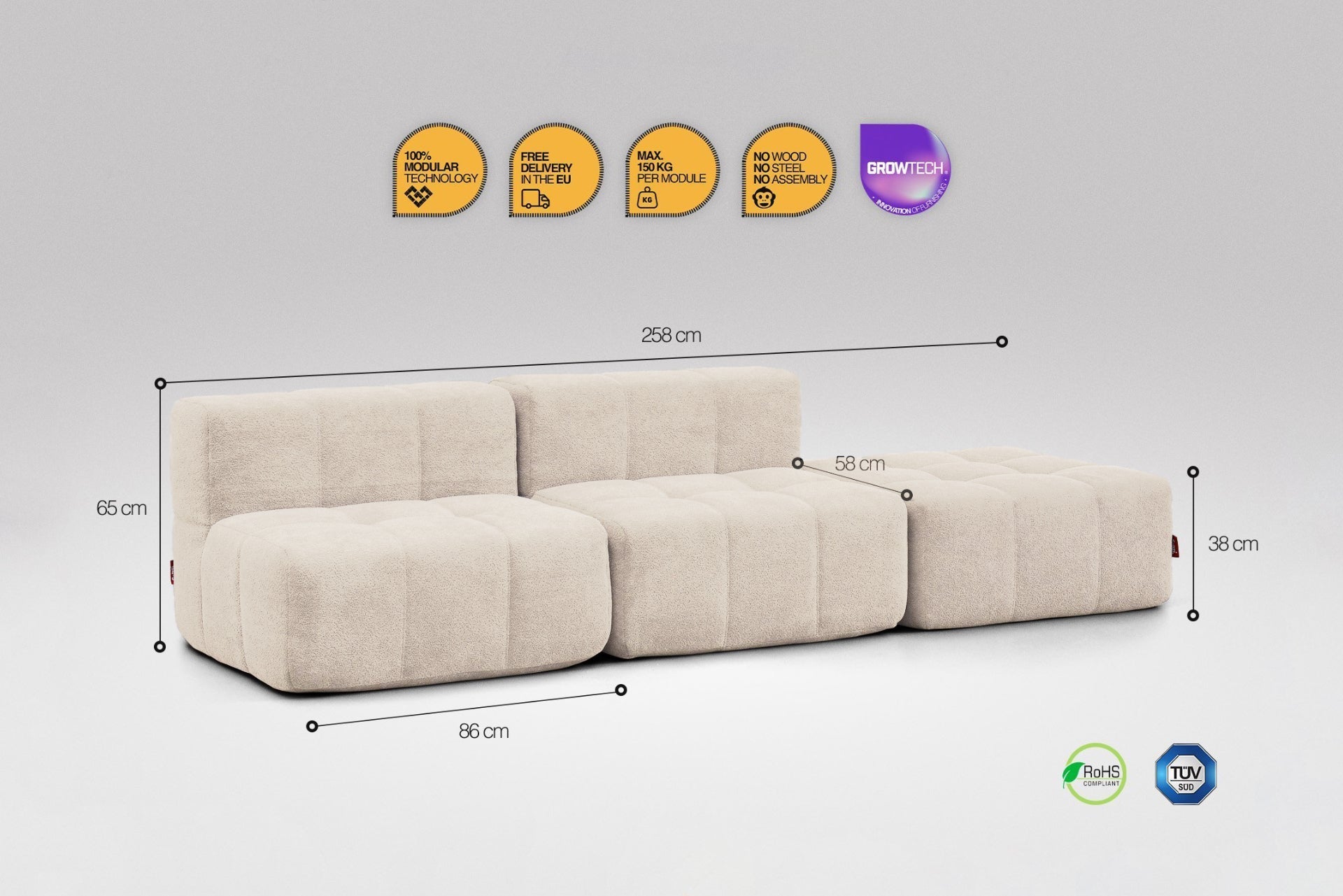 3 Teiliges Modulares Sofa – Beige