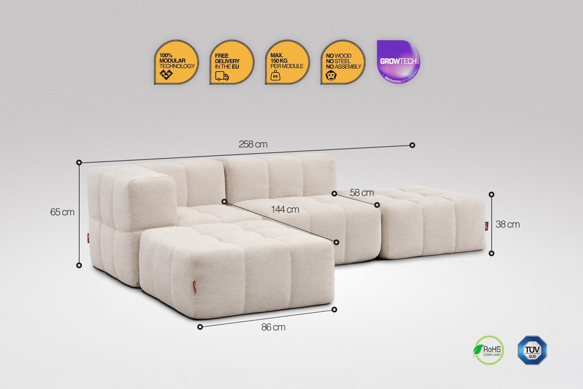 4 Teiliges Modulares Sofa – Beige