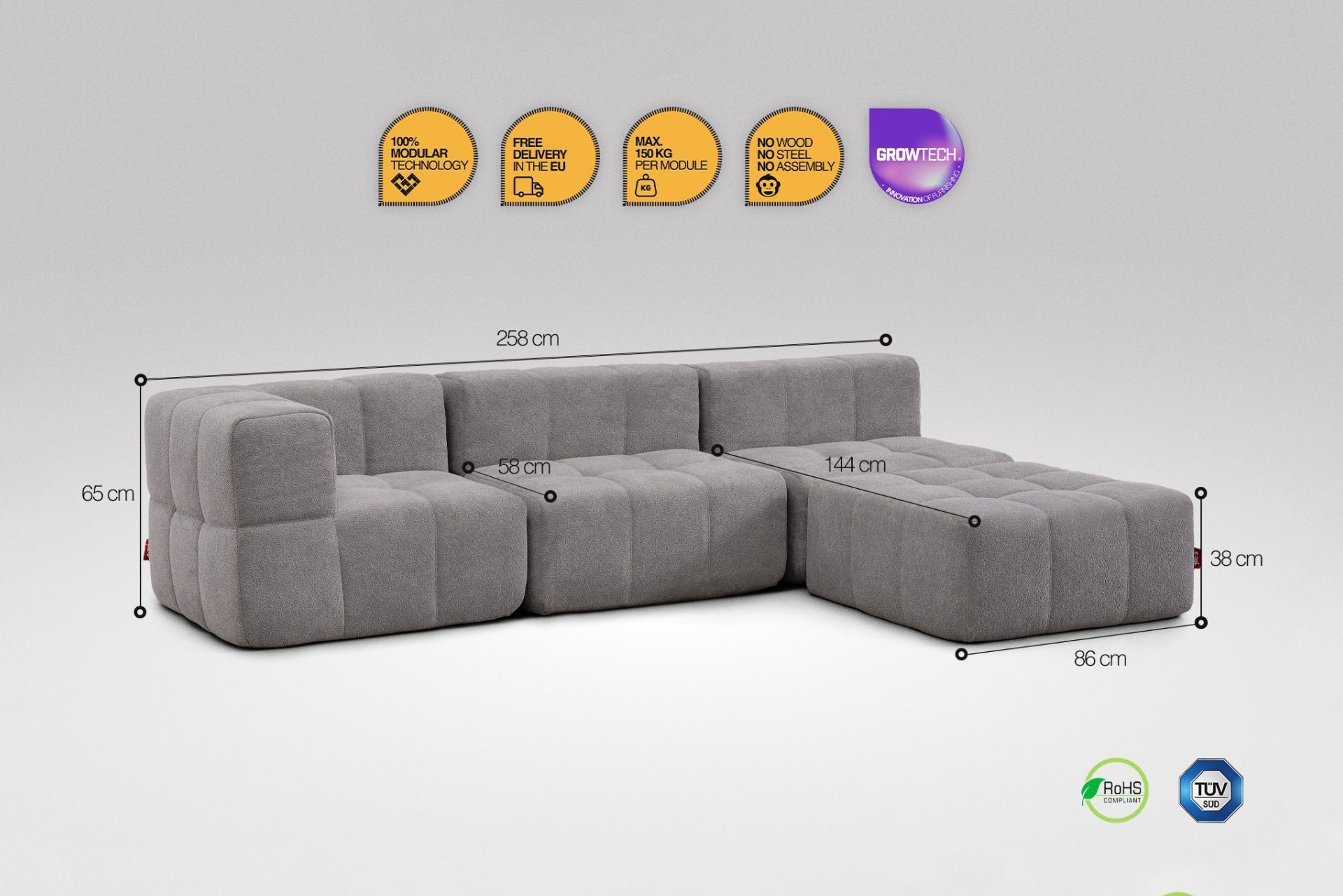 4 Teiliges Modulares Sofa – Grau