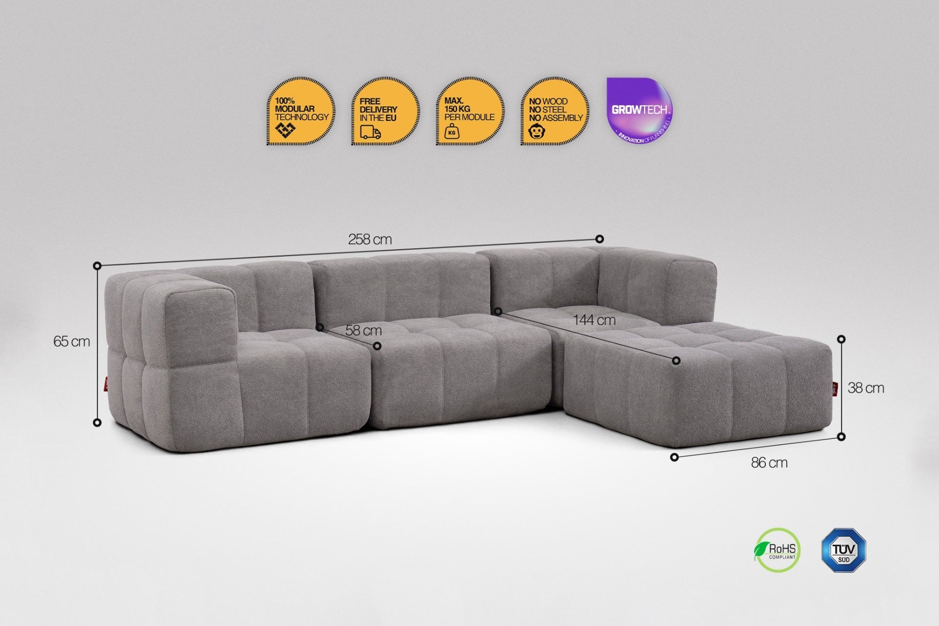 4 Teiliges Modulares Sofa – Grau