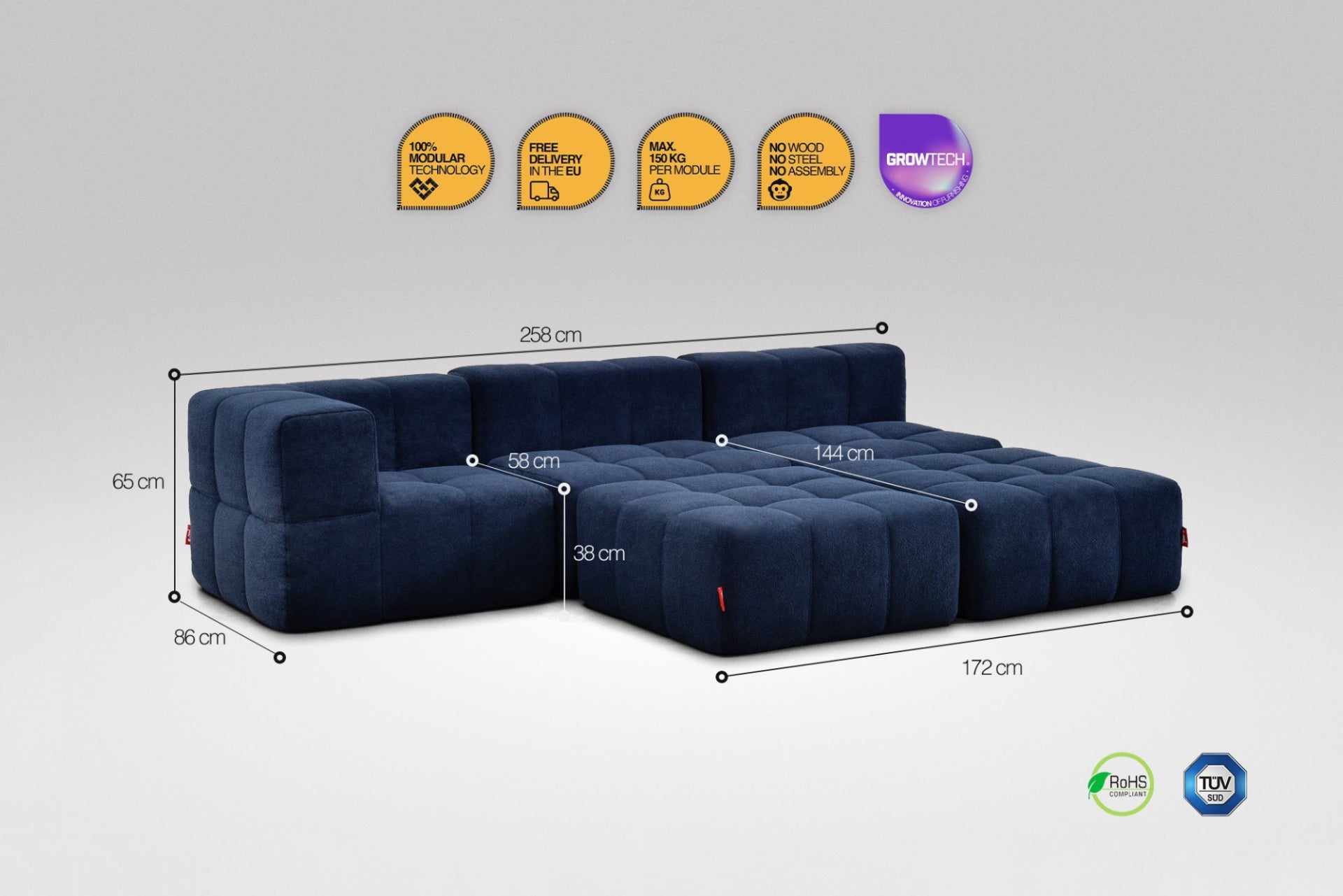 5 Teiliges Modulares Sofa – Blau