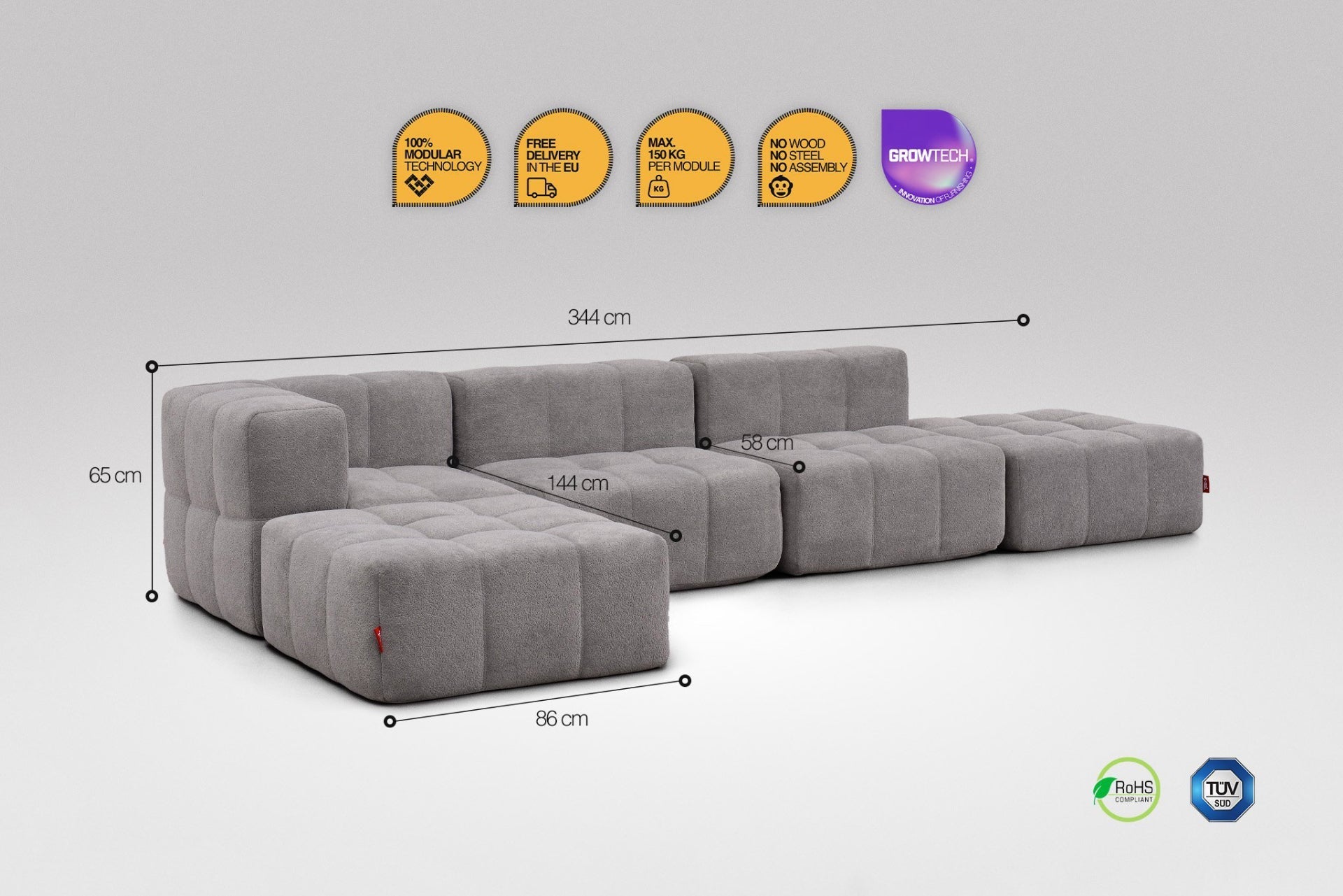 5 Teiliges Modulares Sofa – Grau