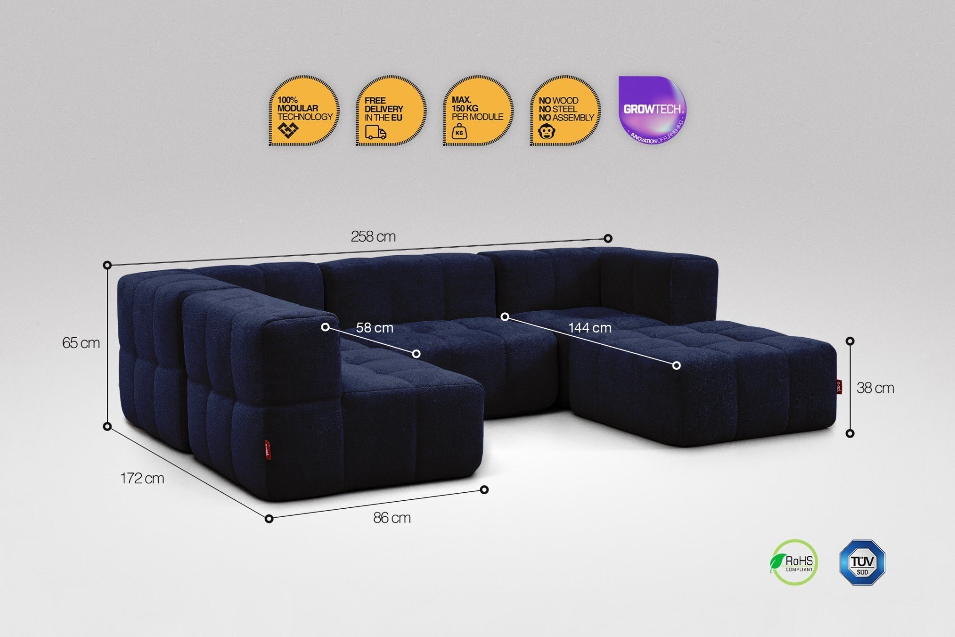 5 Teiliges Modulares Sofa – Blau