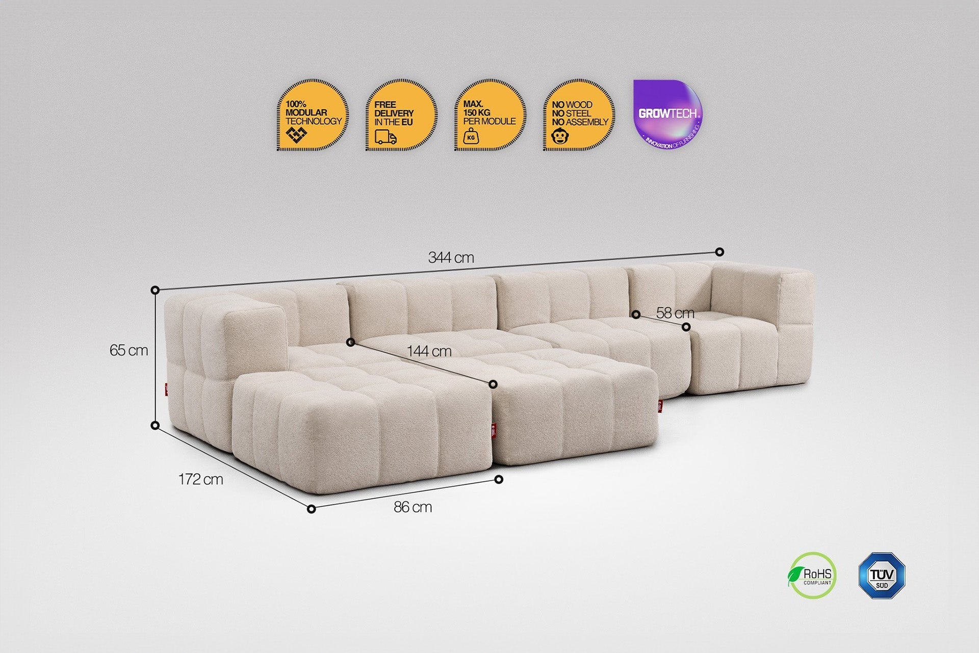 6 Teiliges Modulares Sofa – Beige