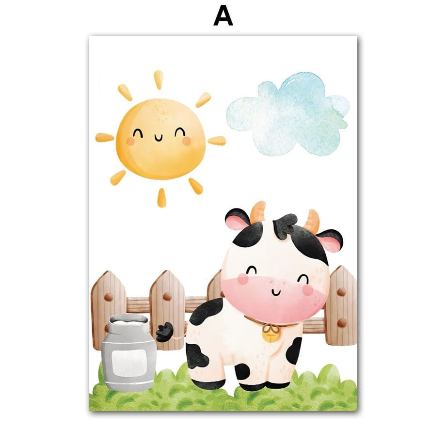 Poster Kinderzimmer Bauernhof süße Tiere Bauer Vogelscheuche · Kinderzimmer Bilder · Wand Deko · Kunst Druck · Deko Print · ohne Rahmen