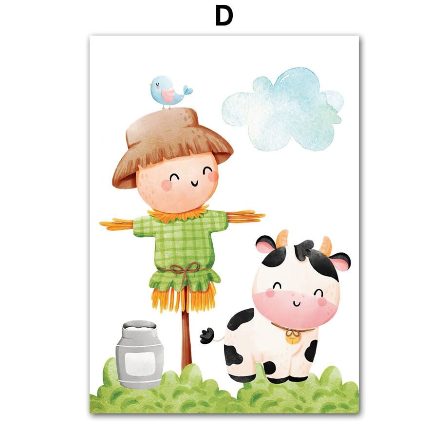 Poster Kinderzimmer Bauernhof süße Tiere Bauer Vogelscheuche · Kinderzimmer Bilder · Wand Deko · Kunst Druck · Deko Print · ohne Rahmen