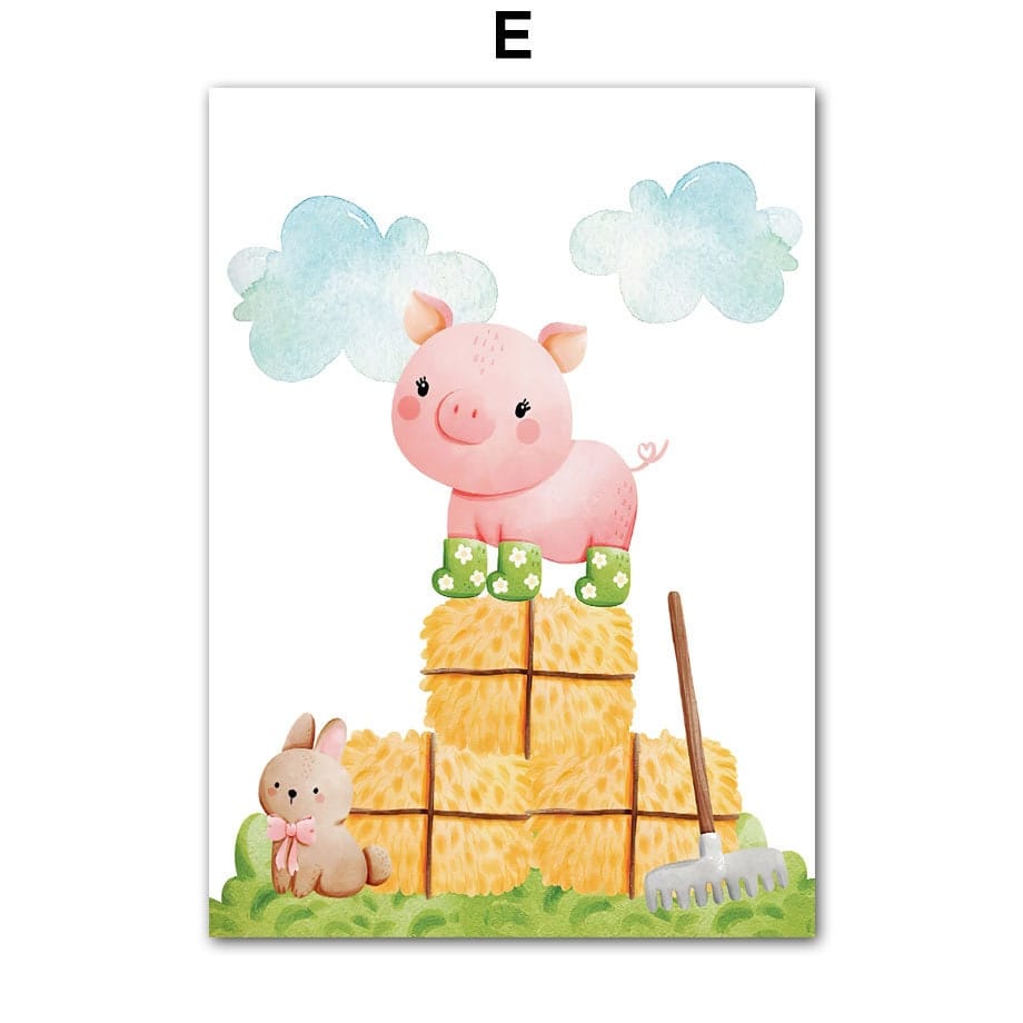 Poster Kinderzimmer Bauernhof süße Tiere Bauer Vogelscheuche · Kinderzimmer Bilder · Wand Deko · Kunst Druck · Deko Print · ohne Rahmen