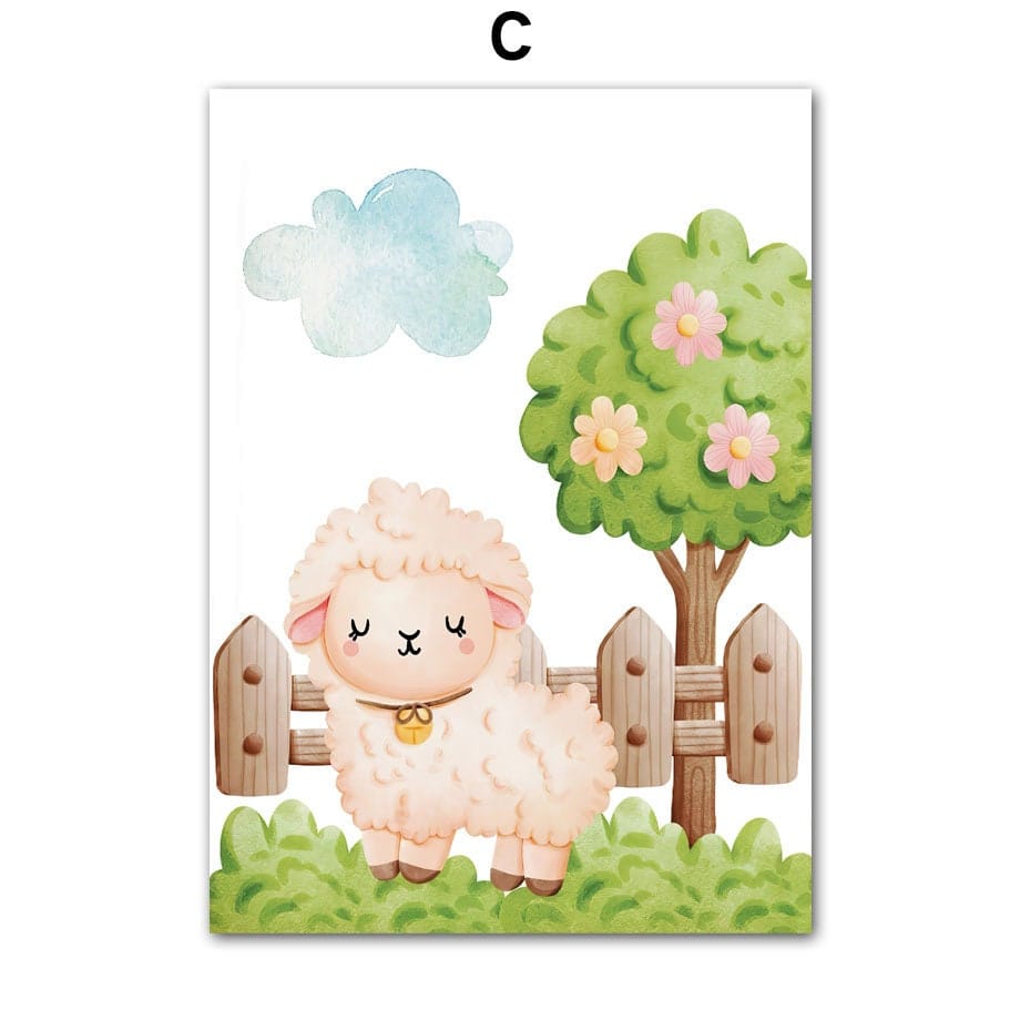 Poster Kinderzimmer Bauernhof süße Tiere Bauer Vogelscheuche · Kinderzimmer Bilder · Wand Deko · Kunst Druck · Deko Print · ohne Rahmen