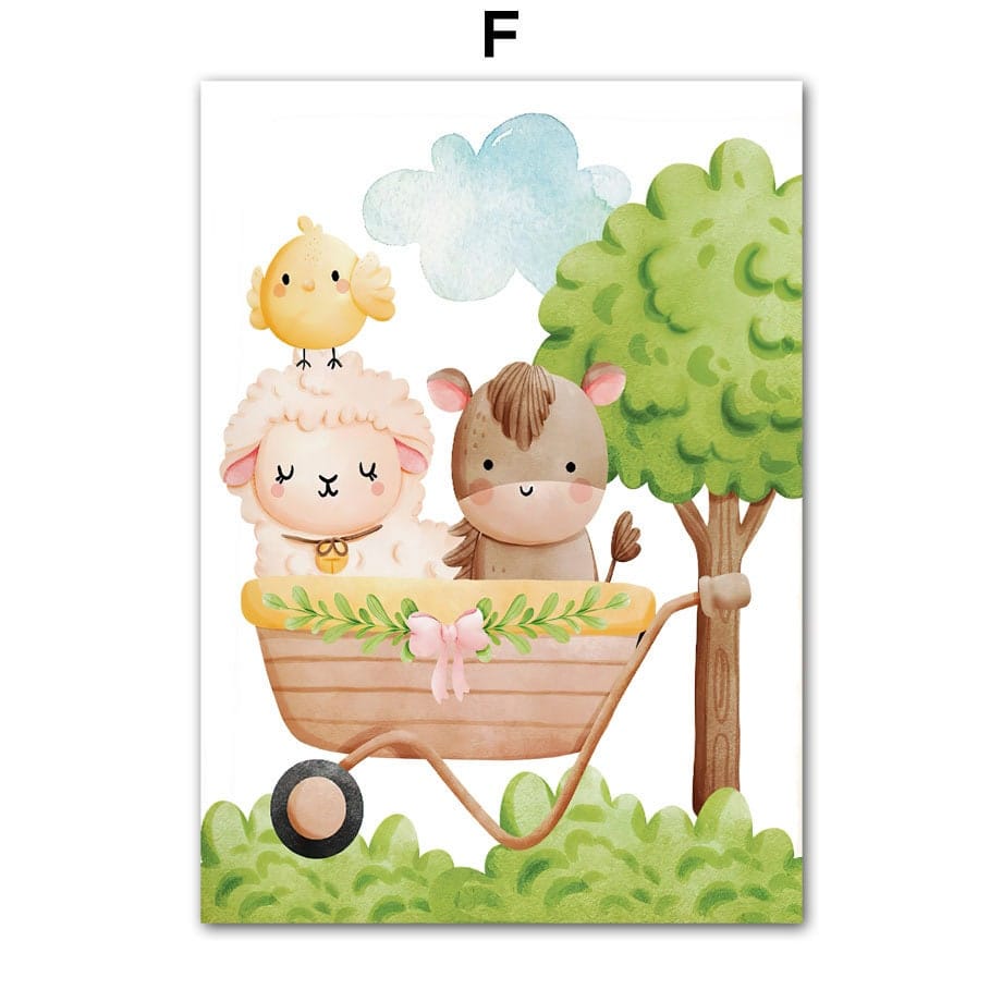 Poster Kinderzimmer Bauernhof süße Tiere Bauer Vogelscheuche · Kinderzimmer Bilder · Wand Deko · Kunst Druck · Deko Print · ohne Rahmen