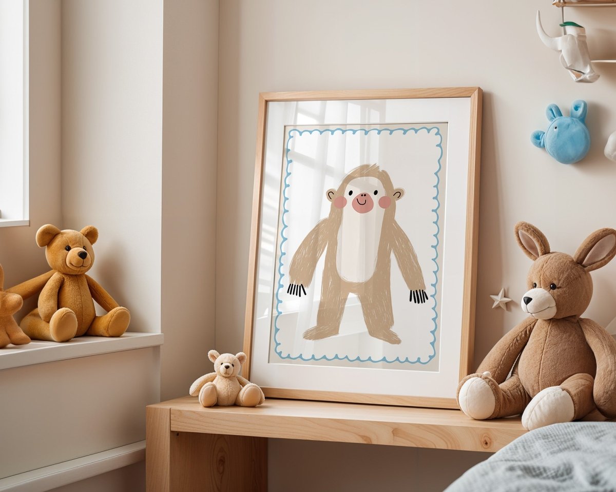 Poster Kinderzimmer Faultier · Süßes Tierposter · Lustiger Dschungelfreund · Sanfte Farben · Geschenkidee für Kinder · Deko Print ohne Rahmen