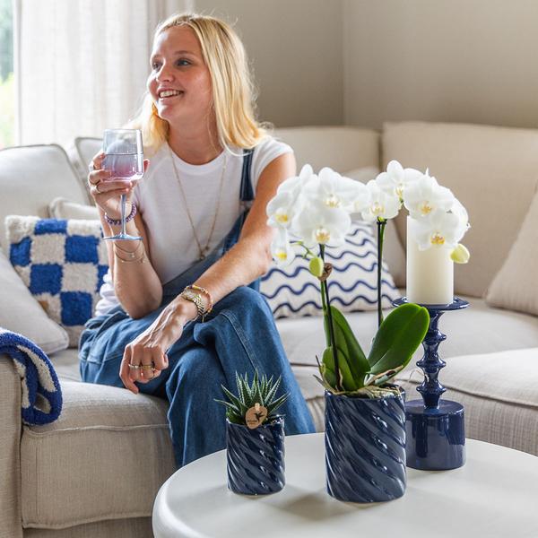 Candy Dekotopf – Hoch – Blau – Ø9cm – Moderner Keramiktopf in kräftigen Farben – Stilvoller Pflanzentopf für Zimmerpflanzen, Orchideen & Sukkulenten