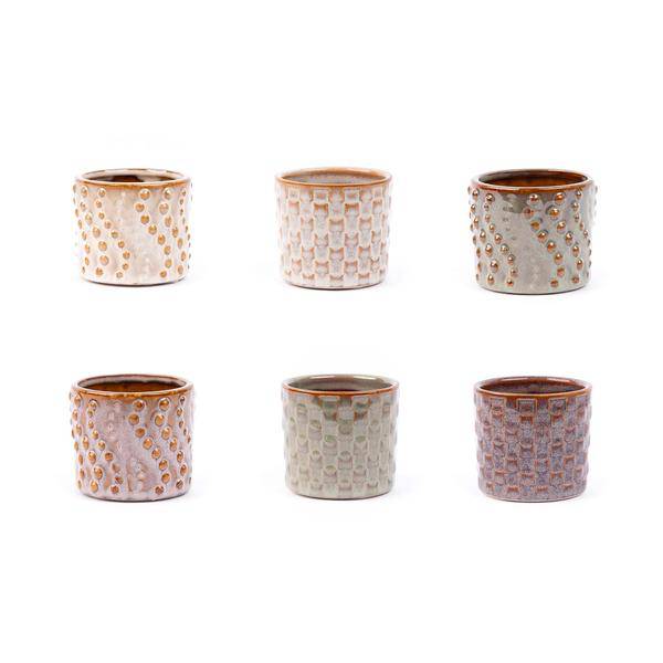 Pot Set Madrid – 6-piece – Ceramic Pots Ø7.2cm x H6.3cm – Mini Planters with Unique Patterns – Boho & Modern